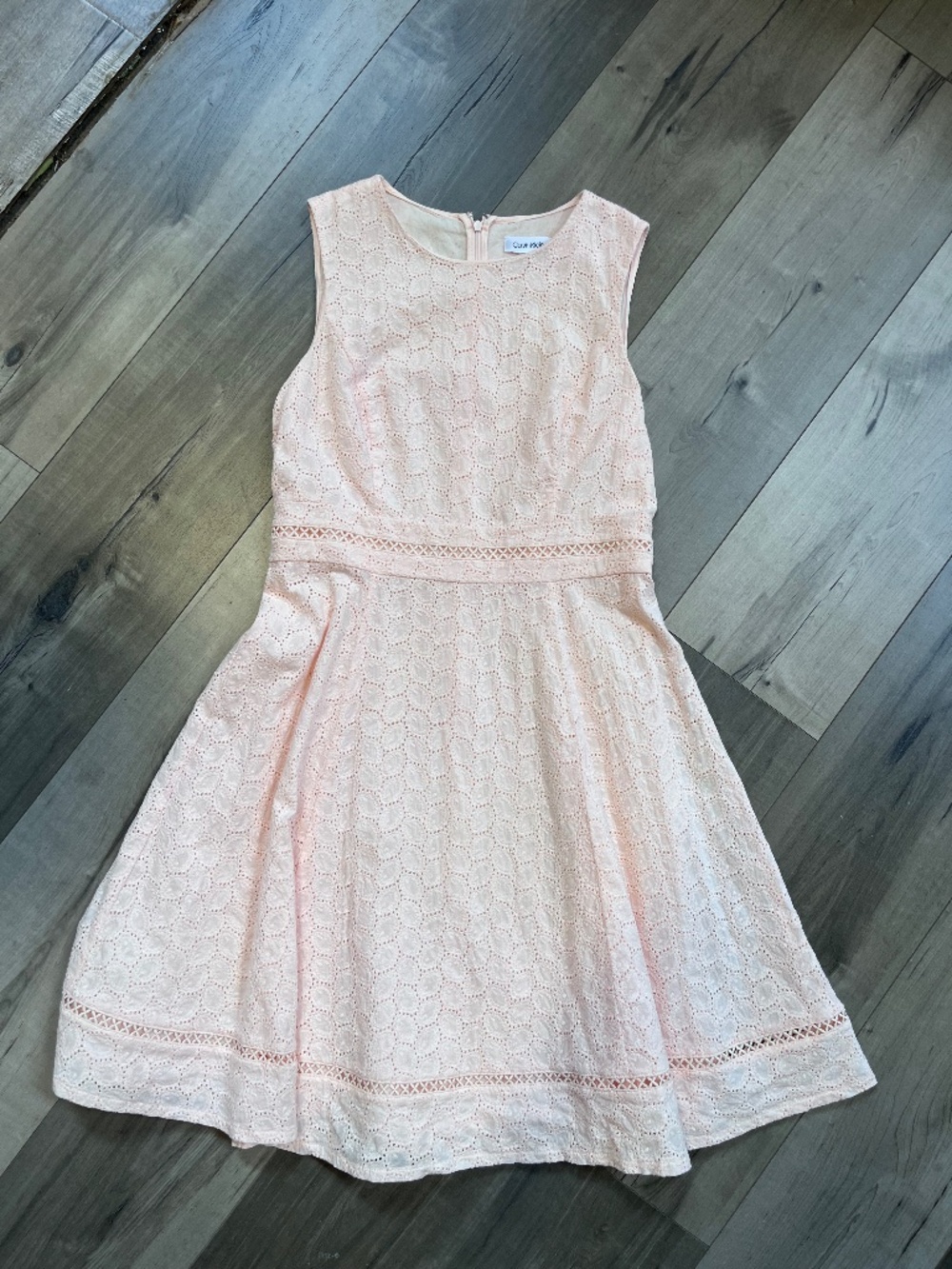 calvin klein a line crochet blush pink knee length dress